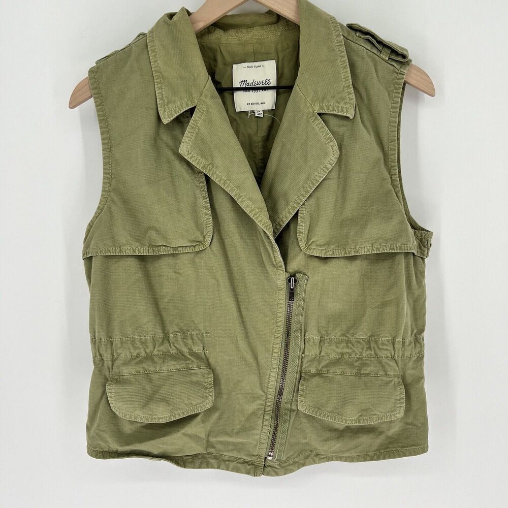 Madewell Womens Size Medium Army Green Military Style Vest 1/2 Zip